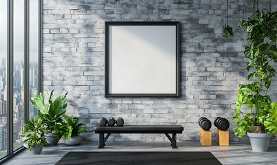 A fitness space featuring exercise equipment and decorative greenery indoors