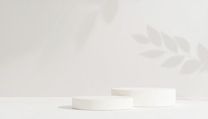 Obraz premium Empty podium or pedestal in elegant on pastel green gradient background with leaf shadow overlay,ideal mockup for product display presentation showcase backdrop design