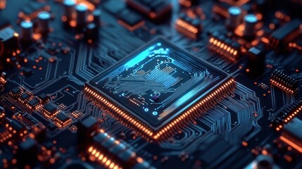 Close-up circuit board with processor