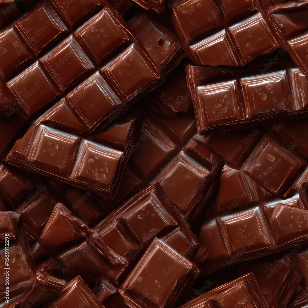 Poster seamless texture captures the intricate details of chocolate bars, showcasing their glossy surfaces 