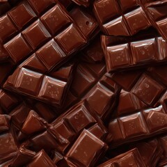 seamless texture captures the intricate details of chocolate bars, showcasing their glossy surfaces and rich shades. ideal for backgrounds or tiled patterns generative ai