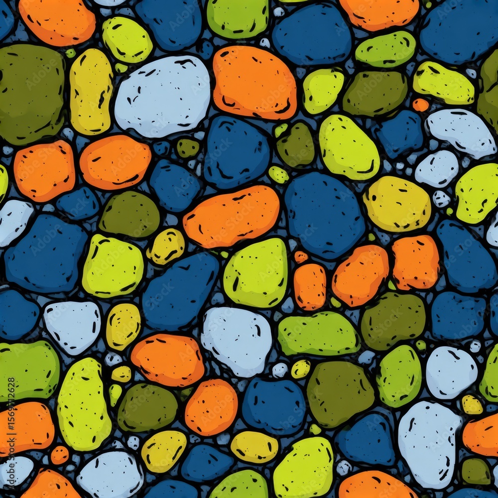 Poster seamless texture vibrant and playful cartoon showcases arrangement of smooth stones in various color