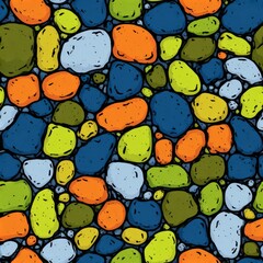 seamless texture vibrant and playful cartoon showcases arrangement of smooth stones in various colors, ideal for enhancing creative projects backgrounds with lively touch generative ai