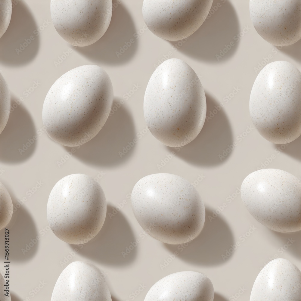 Poster seamless background texture features white eggs arranged neatly on neutral surface, showcasing shado