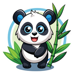 Black and White Cartoon Panda Cub Vector Graphic