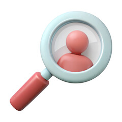 3d rendered magnifying glass focusing on a user icon