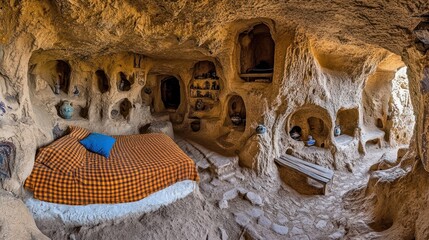 Cave dwellings interior, ancient,  bed,  decor,  historical
