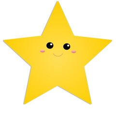 A cute yellow star with a smiling face and blushing cheeks, set against a soft white background, giving off a cheerful and friendly vibe perfect for kids’ designs.