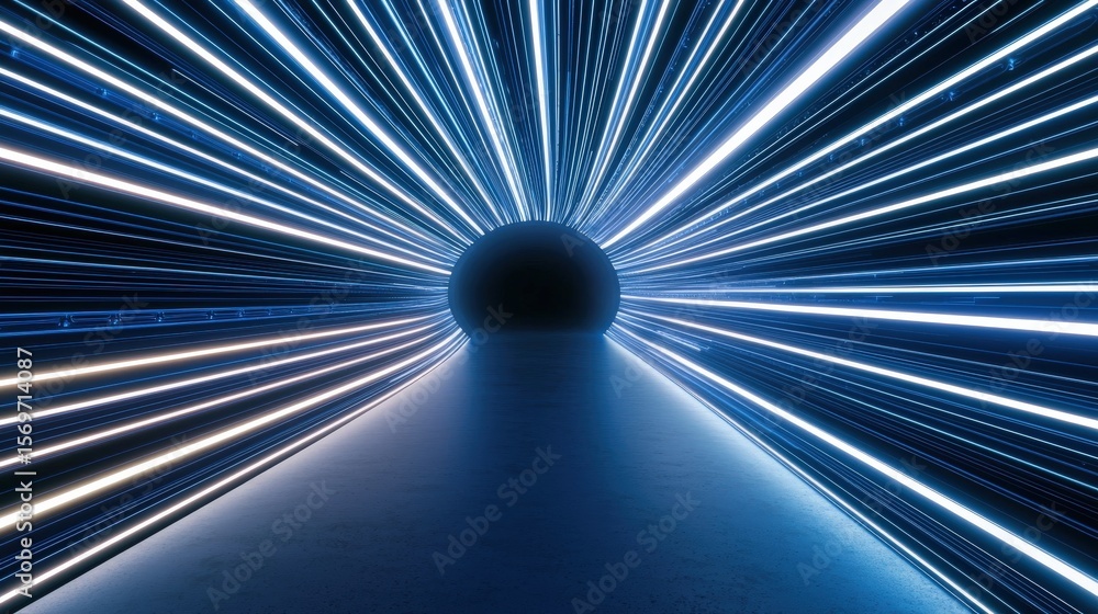 Aufkleber quantum computing entanglement concept. dynamic light tunnel with radiant beams converging towards a