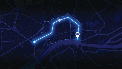 Frankfurt city route map vector EPS in Blue neon colour versions