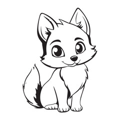 Cute kawaii wolf silhouette, Cute Wolf Vector Logo in Black and White Outline Design, 