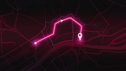 Frankfurt city route map vector EPS in Pink neon colour versions