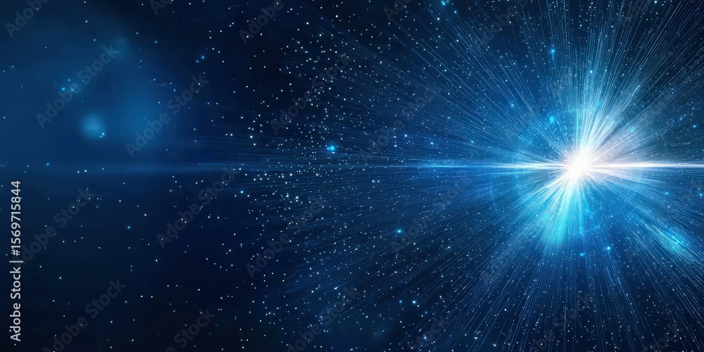 Aufkleber quantum computing entanglement concept. abstract blue light burst with dazzling particles in a cosmi