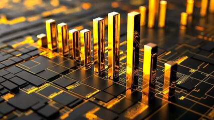 Gold bar graphs on a circuit board - Powered by Adobe