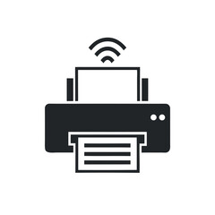 Black printer icon with wifi signal and paper wireless technology