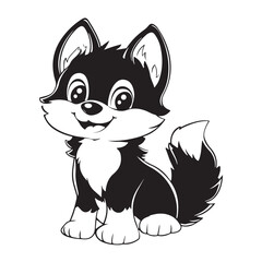 Obraz premium Cute kawaii wolf silhouette, Cute Wolf Vector Logo in Black and White Outline Design, 