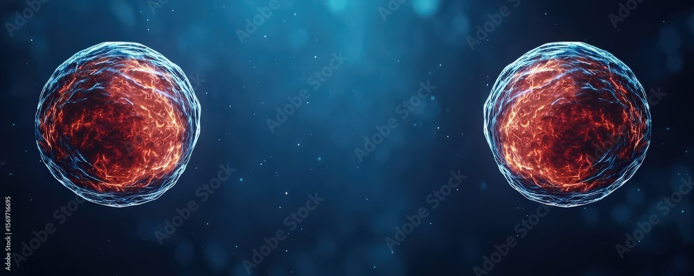 Poster quantum computing entanglement concept. abstract representation of cells on a blue background.