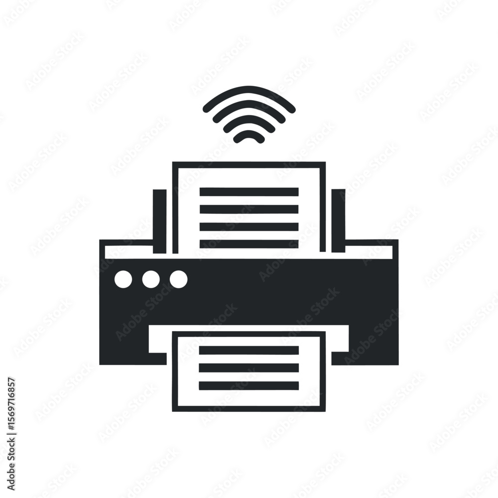 Poster wireless printer icon with paper output wifi technology