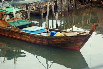 Fishing Boat Resting - Reflections in Calm Harbor Water