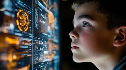Child looking at interactive digital display