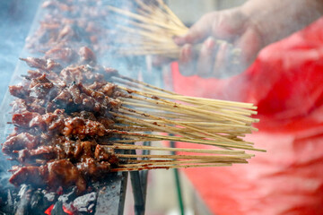 Grilling Meat Skewers with Smoke for Food Photography