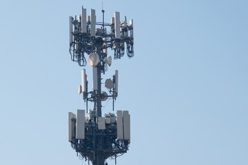 Communication tower on a clear day.