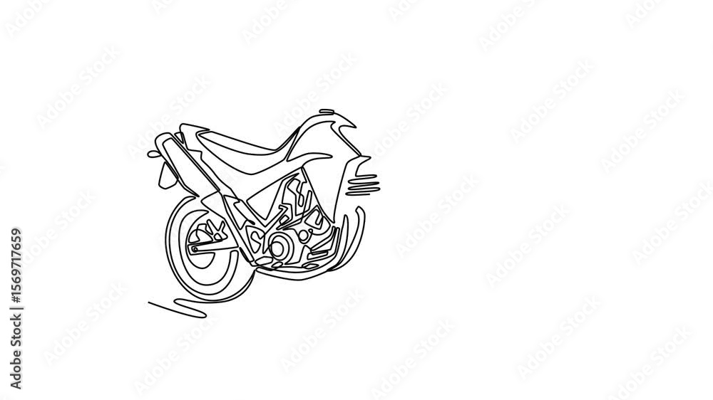 Poster self drawing animation of single line draw dirt bike designed for motocross events featuring advance