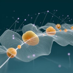 Biodigital interface with organic visualizations science lab digital artwork futuristic environment close-up view technology concept