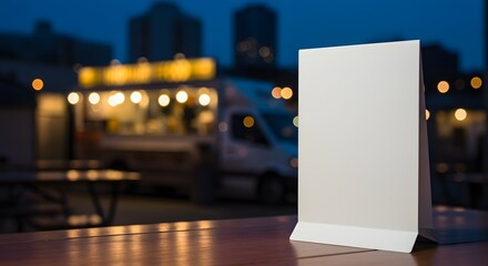 Blank white sign at night food truck restaurant advertising design