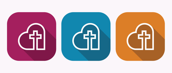 Heart and Cross Icons. Modern App Design, Faith, Hope, Charity, Three Color Variations.