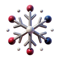 A festive snowflake ornament with red white and blue accents