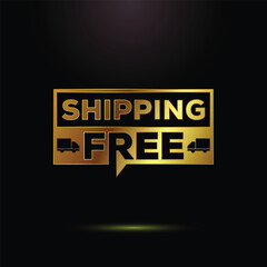Obraz premium Golden free shipping promotion with truck icons on black background