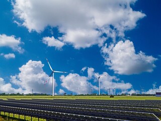 Wind turbine and solar panels energy generaters on wind farm