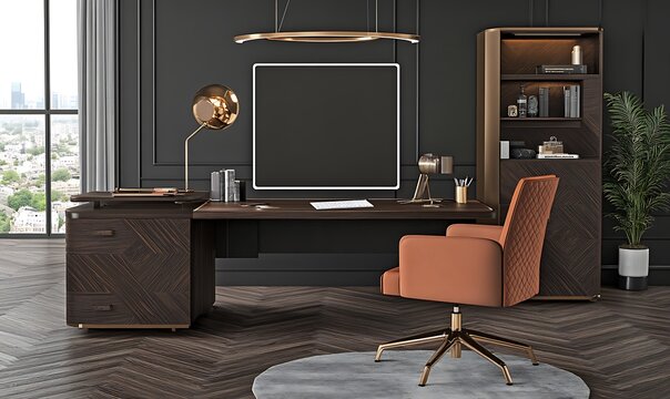 An elegant and luxurious office interior with stylish furniture