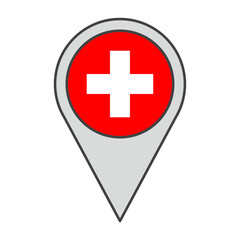 Vector illustration of a geolocation tag colored with the flag of Switzerland