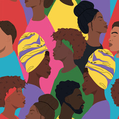 African American People Seamless Pattern. History or Black History Month, Dia Da Consciencia Negra background. 