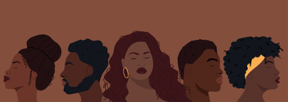 Black Awareness Day banner. Portraits of african american people. Dia da consciencia negra horizontal banner