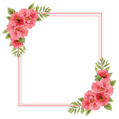 Elegant Pink Floral Border Frame with Watercolor Flowers and Leaves