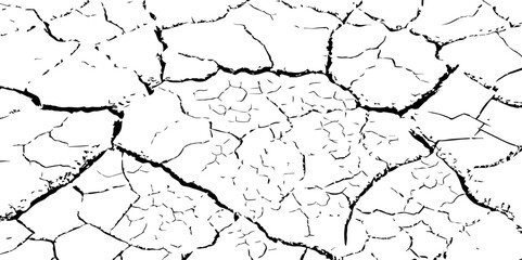 Black and white cracked earth texture, depicting dryness and erosion. Ideal for climate change, drought, desertification, or natural disaster themes in art, design, or environmental awareness.