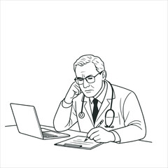  Doctor Analyzing Patient Data. and preparing patient treatment report. Doctor reviewing medical notes at desk