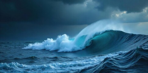 Dramatic Ocean Waves Crashing Against a Stormy Sky Boundless Energy and Power