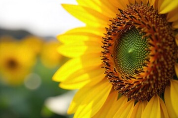 Ripe Sunflower Head Abundant with Dark Brown Seeds Ready for Harvest, Close-Up