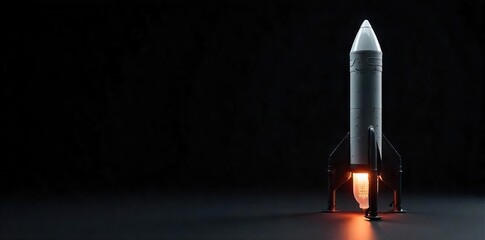 Sleek Metallic Model Rocket Close-up Studio Shot, Perfect for Science, Technology, and Space Exploration Projects