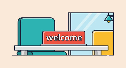 A welcoming reception area showcasing a sign with 'welcome', representing hospitality and a friendly environment for visitors and new clients