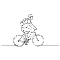 Fototapeta premium Person riding bicycle with backpack in minimal line art style 