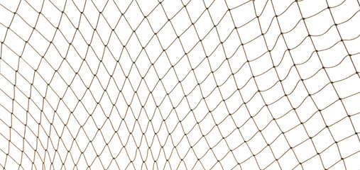 Football or tennis net. torn Rope mesh on a white background close-up