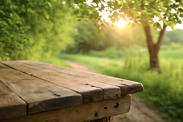 Serene Greenery Scene with Wooden Deck and Tree Branch
