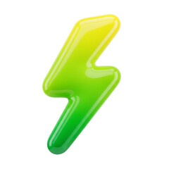 3D energy icon. Glossy green lightning bolt for power, electricity, and speed concepts. Isolated on transparent background, png