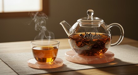 Amber Infusion Ritual - Crystal Teapot with Dancing Tea Leaves AI-Generated