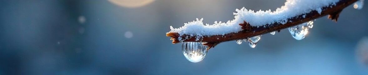 Frozen Tear on Icy Branch A Poignant Winter Wonderland Scene of Natures Resilience and Fragility
